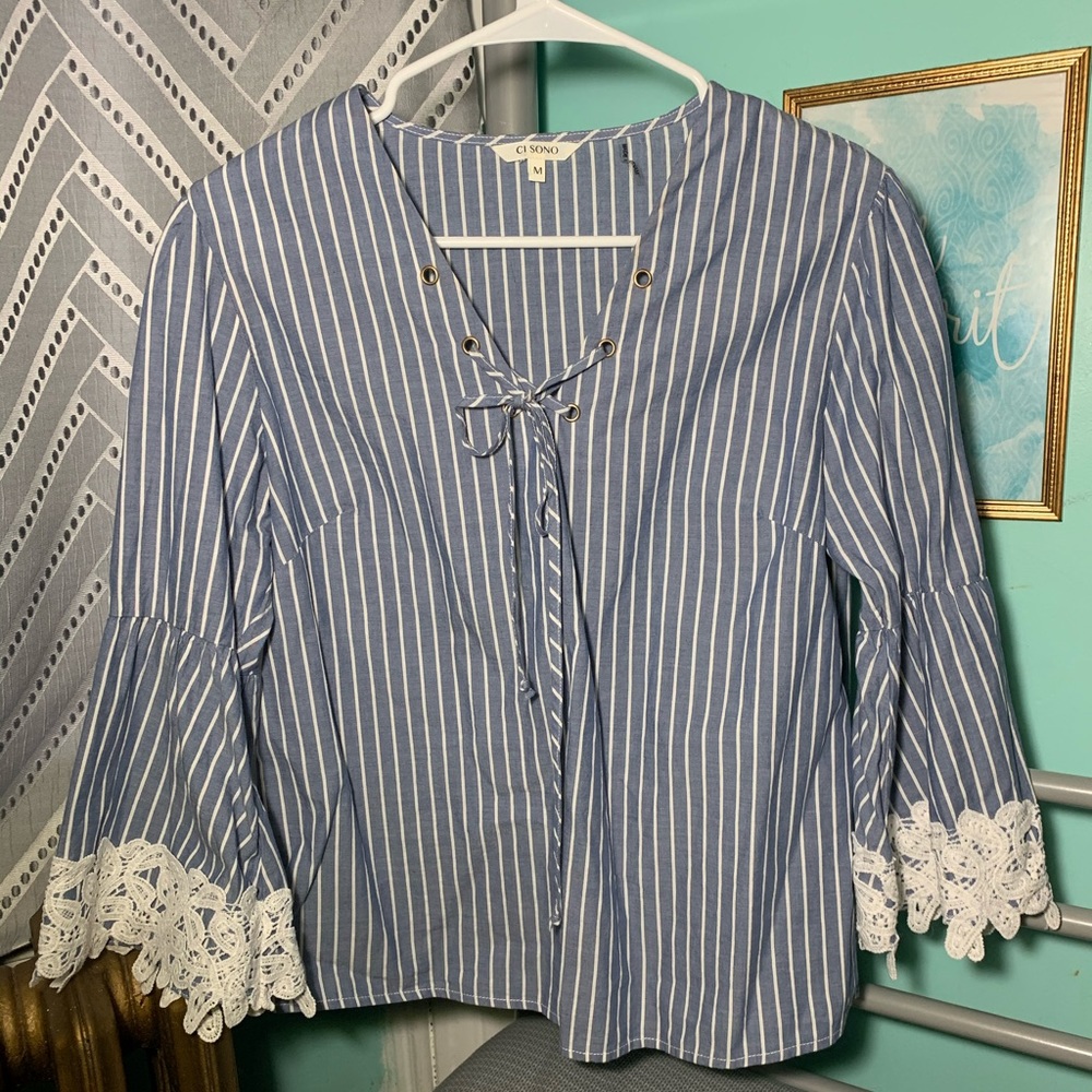 Ci sono blue with white stripped blouse